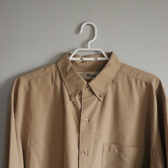 Penmans Men's Tan Large‎ Collared Button Down Pocket Long Sleeve Dress Shirt - Picture 4 of 11